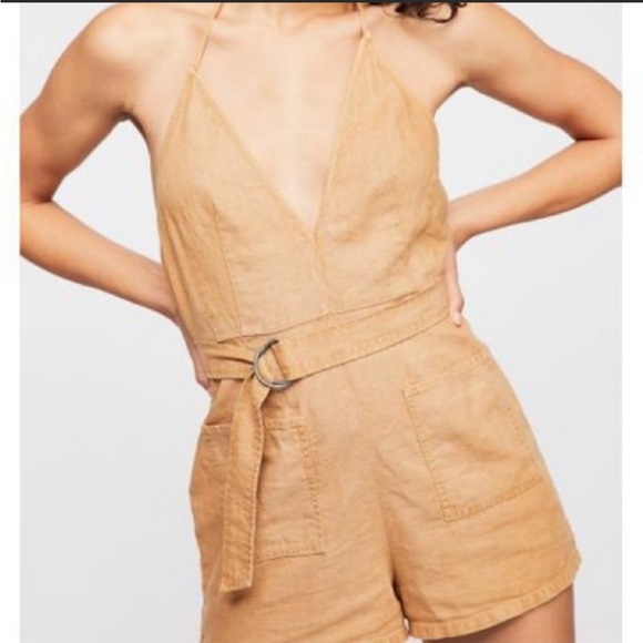 Free People Easy Does It Linen Halter Romper - Picture 3 of 8